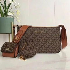 Michael Kors MK Jet Set Crossbody With Tech Accessories Coin Pouch & Ear Pod With Dust Bag (Coffee-Brown-M7021)
