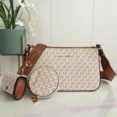 Michael Kors MK Jet Set Crossbody With Tech Accessories Coin Pouch & Ear Pod With Dust Bag (Beige-Brown-M7021)