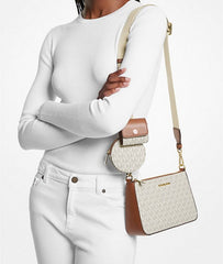 Michael Kors MK Jet Set Crossbody With Tech Accessories Coin Pouch & Ear Pod With Dust Bag (Beige-Brown-M7021)