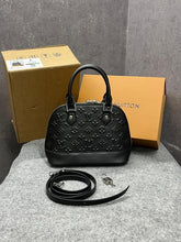 Louis Vuitton Alma BB Handbag Black Leather All-Over Embossed With OG Double Box Dust Cover Black 22783 Shell Black