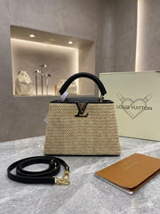Louis Vuitton Capucines Medium Natural Raffia With Black OG Double Box With Dust Bag 98147 Single Black
