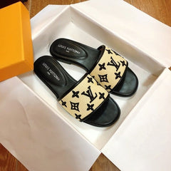 Louis Vuitton LV Brown Canvas Flat Mule For Her Wid OG Box Carry Bag Brown Canvas