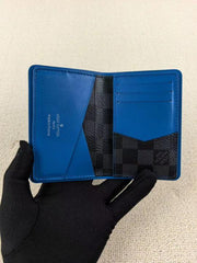 Louis Vuitton Pocket Organizer Wallet Damier Graphite Canvas Blue Leather Lining And Multiple Card Slots Black Square Sky Blue N64502 Blue