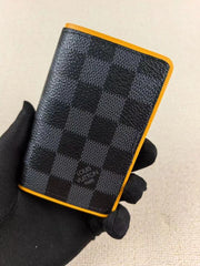 Louis Vuitton Pocket Organizer Wallet Damier Graphite Canvas Yellow Leather Lining And Multiple Card Slots Black Square Yellow N64502 Yellow