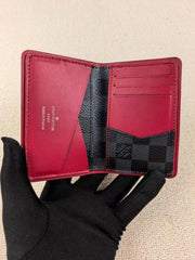 Louis Vuitton Pocket Organizer Wallet Damier Graphite Canvas Red Leather Lining And Multiple Card Slots Black Square Bright Red N64502 Red