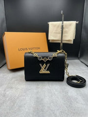 Louis Vuitton Twist MM Black Epi Leather Iconic LV Twist Lock Double Box & Dust Cover M22773 Black