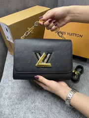 Louis Vuitton Twist MM Black Epi Leather Iconic LV Twist Lock Double Box & Dust Cover M22773 Black