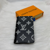 Louis Vuitton LV Black Leather Card Case Wallet M82322 Black White Embossed
