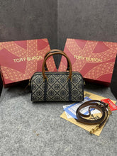 Tory Burch T Monogram Speedy Barrel Bag Navy Blue Jacquard With OG Box & Dust Cover 163259
