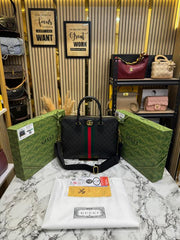 Gucci Ophidia GG Supreme Stripe Briefcase With Box And Dust Bag (Black)