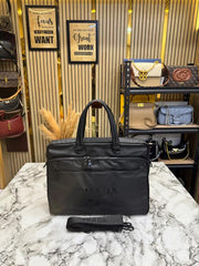 Prada Saffiano Trim Business Briefcase Bag (Black)(P8917)