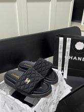 Chanel Camellia Classic FlipFlops With OG Box & Carry Bag (Black 1077)