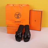 Hermes Paris Oran High End Premium Flats With OG Box & Carry Bag (Black 1121)