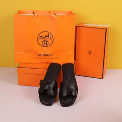 Hermes Paris Oran High End Premium Flats With OG Box & Carry Bag (Black 1121)