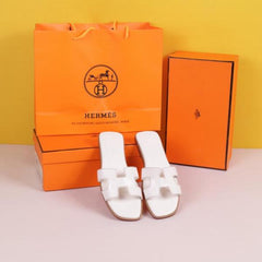 Hermes Paris Oran High End Premium Flats With OG Box & Carry Bag White