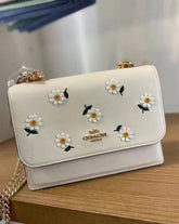 Coach Klare Crossbody Bag Chalk White Embroidered Daisy Flowers With OG Double Box Dust Cover & Carry Bag 90440