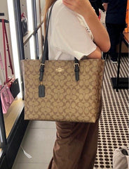 Coach Mollie Tote Signature Bag Premium Quality With Dust Bag Khakhi Black 5500