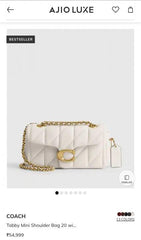 Coach Tabby 20 Quilted Leather Shoulder Bag With OG Box & Dust Bag CP 150 Beige White