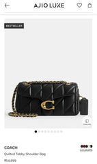 Coach Tabby 20 Quilted Leather Shoulder Bag With OG Box & Dust Bag CP 150 Black Gold