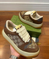 Gucci Screener Designer Sneaker Canvas Leather Brown