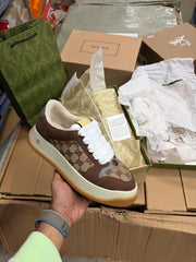 Gucci Screener Designer Sneaker Canvas Leather Brown