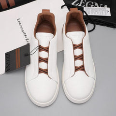Zegna white Deer Skin Grained Leather Triple Stitch