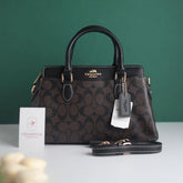 Coach Darcie Carry all Signature Canvas with Brown & Black color scheme With OG Box Dust Cover 2387 Coffee Black