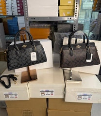 Coach Darcie Carry all Signature Canvas with Brown & Black color scheme With OG Box Dust Cover 2387 Coffee Black