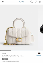 Coach Tabby Top Handle Bag White With Quilting With OG Box Dust Cover & Carry Bag 9922 White