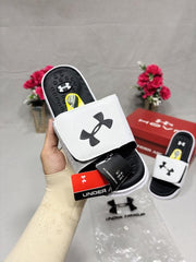 UNDER ARMOUR IGNITE ADJUSTABLE STRAP SLIDES BLACK WHITE