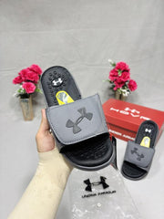 UNDER ARMOUR IGNITE ADJUSTABLE STRAP SLIDES BLACK GREY