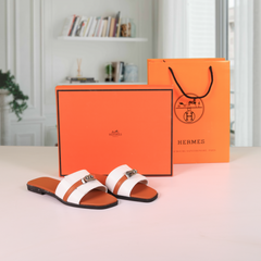 Hermes Paris Birkin Premium Flats With OG Box & Carry Bag Brown White