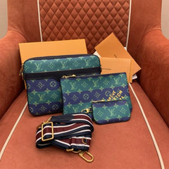 Louis Vuitton LV M45329 Virgil Abloh Trio Messenger Multi Crossbody Bag With OG Box & Dust Bag Emerald Green Navy Blue Gradient