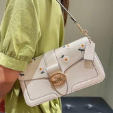 Coach Georgie Shoulder Bag Featuring Daisy Embroidery White Leather With OG Box Dust Cover Carry Carry Bag