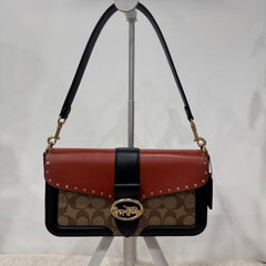 Coach Georgie Shoulder Bag Featuring Color block Black Red Leather With OG Box Dust Cover Carry Carry Bag