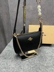 Coach Nolita 19 Black Sling Bag With Box Dust Bag Sling Chain C1001 Black