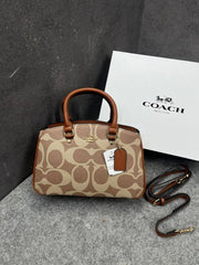 Coach Savannah Carry all Signature Apricot Brown Leather Bag With OG Box Dust Cover & Carry Bag 2506 Apricot Brown