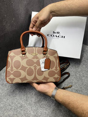 Coach Savannah Carry all Signature Apricot Brown Leather Bag With OG Box Dust Cover & Carry Bag 2506 Apricot Brown
