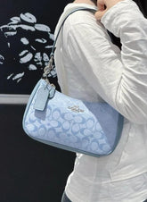 Coach Teri Chambray Canvas Light Blue Shoulder Bag With G Box Dust Cover Light Blue