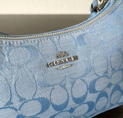 Coach Teri Chambray Canvas Light Blue Shoulder Bag With G Box Dust Cover Light Blue