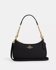 Coach Teri Black Leather Shoulder Bag With OG Box Dust Cover Black Leather