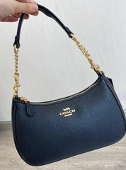Coach Teri Black Leather Shoulder Bag With OG Box Dust Cover Black Leather