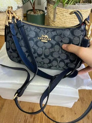 Coach Teri Denim Blue Chamray Shoulder Bag With OG Box Dust Cover Denim Blue