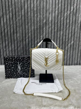 YSL Saint Laurent College Quilted Leather Bag White With OG Box Dust Cover & Carry Bag 1324 White