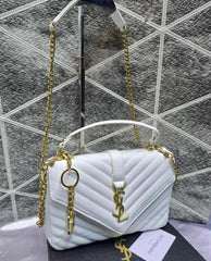 YSL Saint Laurent College Quilted Leather Bag White With OG Box Dust Cover & Carry Bag 1324 White