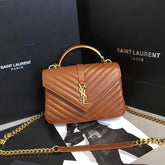 Ysl Saint Laurent College Quilted Leather Bag Brown With OG Box Dust Cover & Carry Bag 1324 Brown
