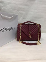 Ysl Saint Laurent College Quilted Leather Bag Wine With OG Box Dust Cover & Carry Bag 1324 Wine