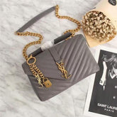 YSL Saint Laurent College Quilted Leather Bag Grey With OG Box Dust Cover & Carry Bag 1324 Grey