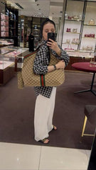 Gucci giglio Tote Bag Iconic Beige Brown GG Monogram Canvas Tote Wid Dust Cover & Carry Bag