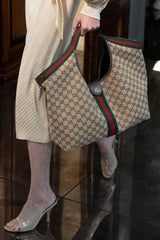 Gucci giglio Tote Bag Iconic Beige Brown GG Monogram Canvas Tote Wid Dust Cover & Carry Bag